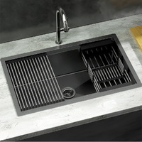 Cefito 70x45cm Stainless Steel Single Bowl Kitchen Sink Black Drainer