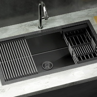 Cefito 81x45cm Stainless Steel Single Bowl Kitchen Sink Black Drainer