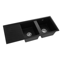 Cefito Granite Stone Laundry Basin 116x49cm Double Bowl Black