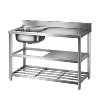 Cefito Stainless Steel Kitchen Bench with Sink & Splashback 120cm