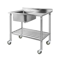 Cefito Stainless Steel Sink Bench with Wheels 100x60cm 304 Grade