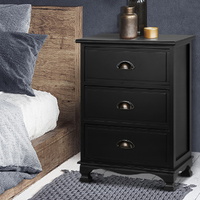 Artiss THYME 3 Drawer Bedside Table Black