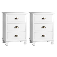 Artiss THYME 3 Drawer Bedside Table White x2