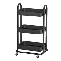 Artiss 3 Tier Storage Trolley Kitchen Cart with Wheels Black