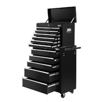 Giantz 15 Drawer Tool Chest Trolley 2-in-1 Storage Black