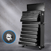Giantz 15 Drawer Tool Box Cabinet Trolley Garage Storage Black