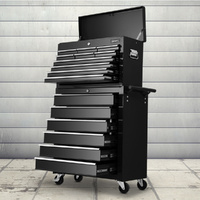 Giantz 16 Drawer Tool Box Cabinet Trolley Garage Storage Black
