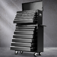 Giantz 16 Drawer Tool Box Cabinet Trolley Garage Storage Black