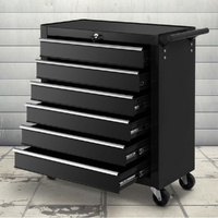 Giantz 6 Drawer Tool Box Cabinet Trolley Chest Black Garage Storage