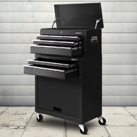 Giantz 7 Drawer Tool Box Cabinet Trolley Chest Black Garage Storage