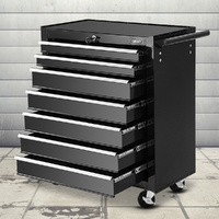 Giantz 7 Drawer Tool Box Cabinet Trolley Black Garage Storage