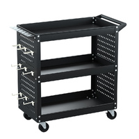 Giantz 3-Tier Tool Cart Trolley with Pegboard Hooks Black