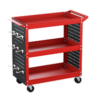 Giantz 3-Tier Tool Cart Trolley with Pegboard Hooks Red