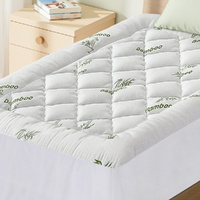 Giselle Bedding 5cm Pillowtop Mattress Topper 1000GSM Thick Soft Bamboo Cooling Pad for Back Pain Relief & Guest Bed, Washable Overfilled Cover with 4