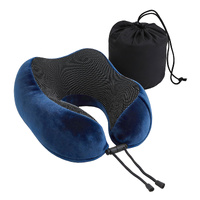 Wanderlite Memory Foam Neck Pillow Travel Blue + Bag