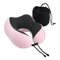 Wanderlite Memory Foam Travel Pillow Neck Support Pink with Washable Cover