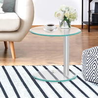 Artiss Coffee Table Oval 45cm Tempered Glass Side Table