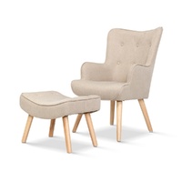 Artiss Beige Armchair with Ottoman - LANSAR