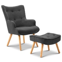 Artiss Charcoal Armchair with Ottoman - LANSAR