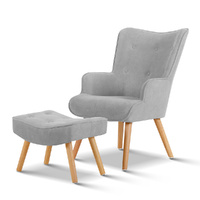 Artiss Light Grey Armchair with Ottoman