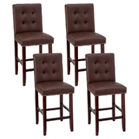 Artiss Ada 4x Bar Stools Brown PU Leather Wooden