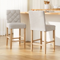 Artiss 2x Bar Stools Linen Upholstered Kitchen Counter Chairs
