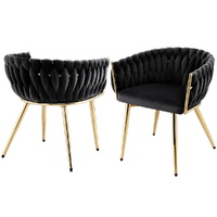 1 Set of 2 Artiss Dining Chairs Velvet Armchair Black