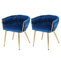 Artiss Velvet Dining Chairs Set of 2 - Blue Armchair