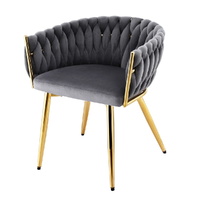 Artiss Velvet Dining Chair - Grey Armchair