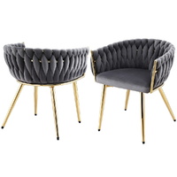 1 Set of 2 Artiss Dining Chairs Velvet Armchair Grey