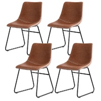 Artiss 4x Retro PU Leather Dining Chairs - Brown Kitchen Accent