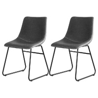 Artiss 2x Retro PU Leather Dining Chairs - Grey Kitchen Accent