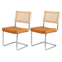 Artiss 2x PU Leather Rattan Cantilever Dining Chairs - Brown