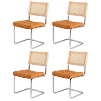 Artiss 4x PU Leather Rattan Cantilever Dining Chairs - Brown