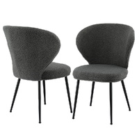 Artiss 2x Sherpa Boucle Wing Back Dining Chairs - Grey