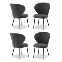 Artiss 4x Sherpa Boucle Wing Back Dining Chairs - Grey