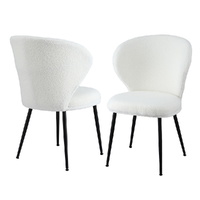 Artiss 2x Sherpa Boucle Wing Back Dining Chairs - White