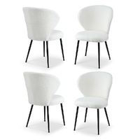Artiss 4x Sherpa Boucle Wing Back Dining Chairs - White