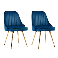 Artiss 2x Velvet Channel Tufted Dining Chair Blue