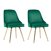 Artiss 2x Velvet Channel Tufted Dining Chair Green