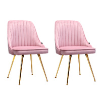 Artiss 2x Velvet Channel Tufted Dining Chair Pink