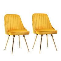 Artiss 2x Velvet Channel Tufted Dining Chair Yellow