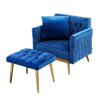 Artiss Armchair Ottoman Accent Chair Velvet Blue