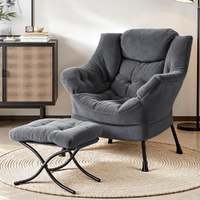 Artiss Armchair Accent Chair Ottoman Footrest Velvet Grey