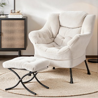 Artiss Velvet Armchair with Ottoman Footrest - White