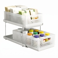 Artiss Under Sink Organizer 2 Tier Pull Out Drawer with Removable Baskets & Divider White