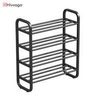 Hivvago 4-Layer Shoe Rack – Compact Steel Frame Organiser Black