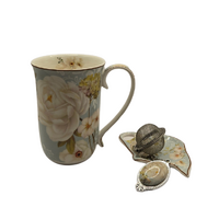 White Rose Fine Bone China Mug with Strainer 405ml