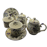 Lavender & Olive Tea Set for 2 - Premium Porcelain Teapot & Cups
