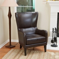Sky Blue Furniture Vintage Brown Bonded Leather High Back Armchair